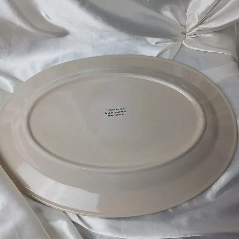ROYAL SEASONS STONEWARE SNOWMAN 14'' OVAL  SERVING PLATTER-CRAZING